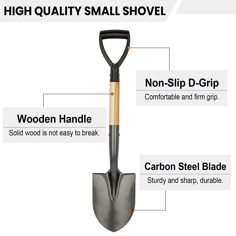VNIMTI Shovel for Digging, Round Small Shovel with Wooden D-Handle, Metal Garden Shovel for Gardening, 28 Inches - Image 2